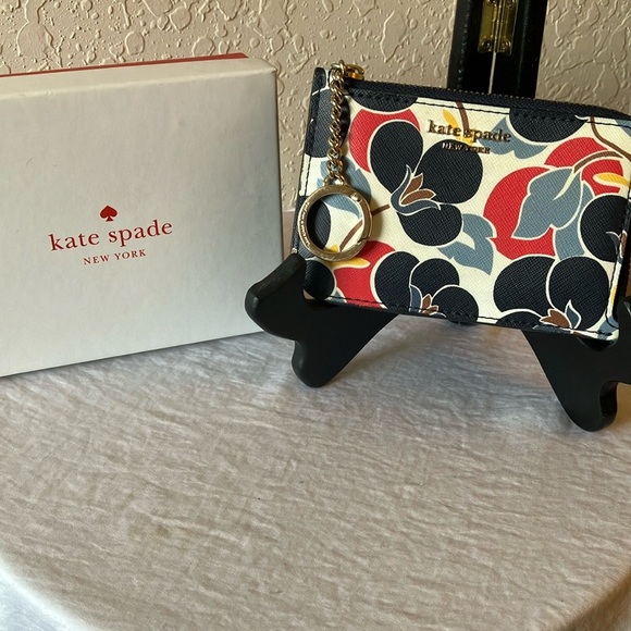Kate Spade: Floral Mini Keychain Wallet- Gold Tone- Box- mark - Picture 1 of 14